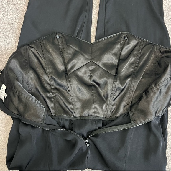 Milly Strapless Bustier Jumpsuit Black Silk Lamb Leather Trim Size 8 - Picture 11 of 12